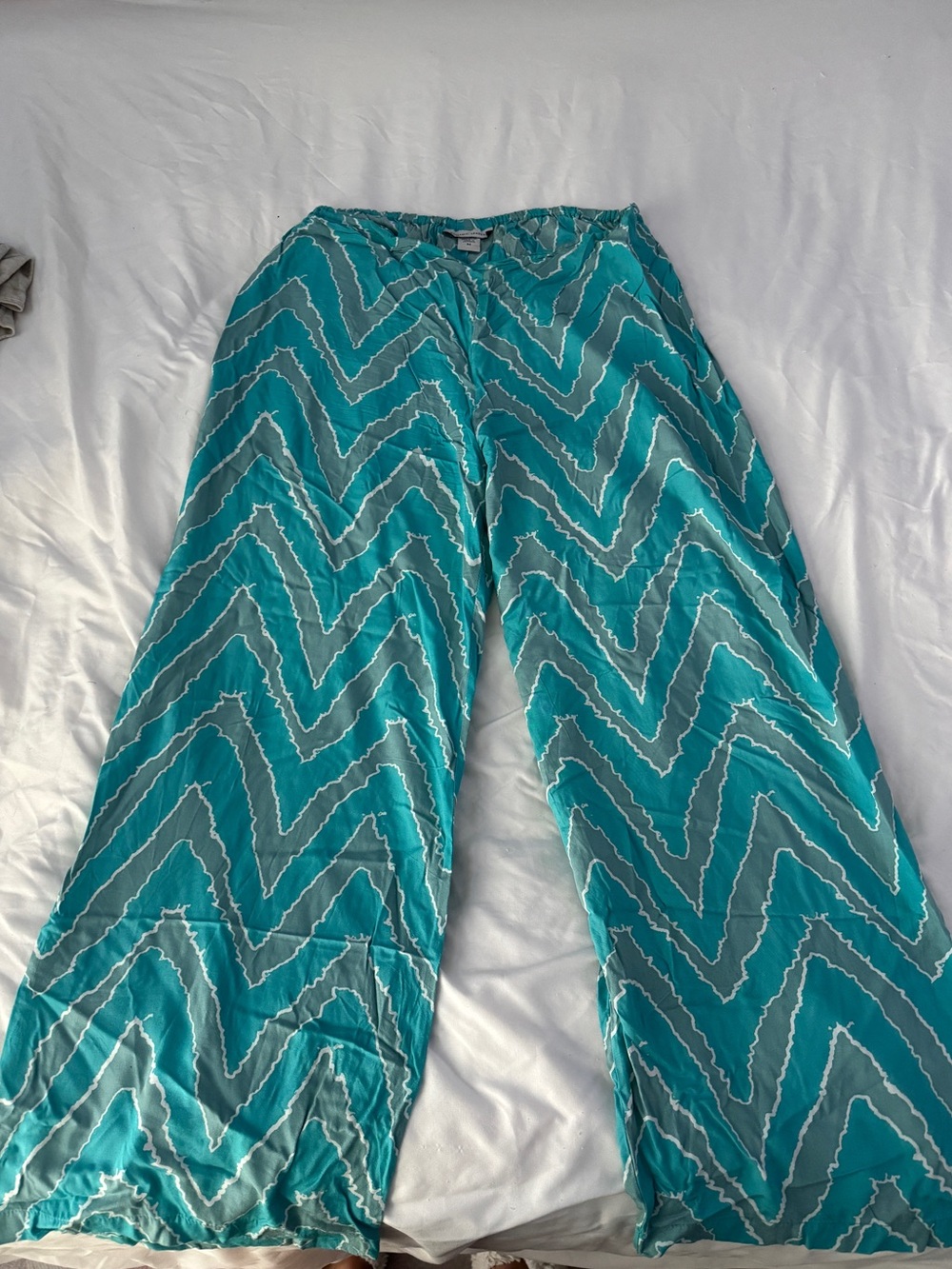 Nomadic Traders Teal Chevron Wide Leg Rayon Lounge Pants Size Medium